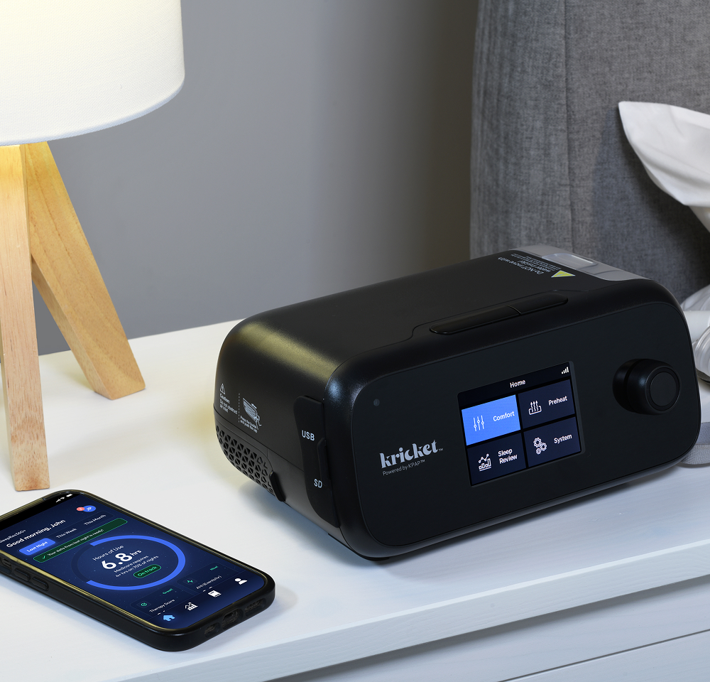 Kricket device on a nightstand showing its color touchscreen display